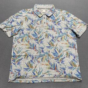 Carbon2Cobalt‎ Polo Shirt Mens Medium Gray Leaf Print Casual 100% Cotton Stylish